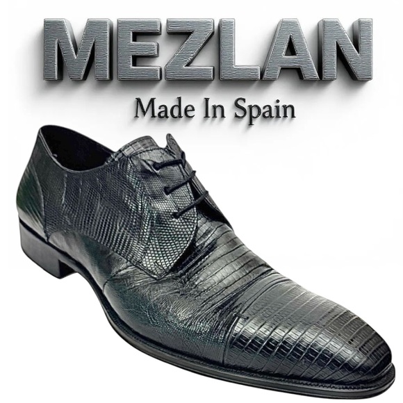 Mezlan Valdes Black Genuine Lizard Cap-Toe Shoes Size 10.5M Handmade in Spain - Picture 1 of 12